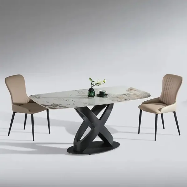 Luxury Dining Table Sintered Marble Stone Slate Tabletop Dining Room Table With Shapely Pedestal Base