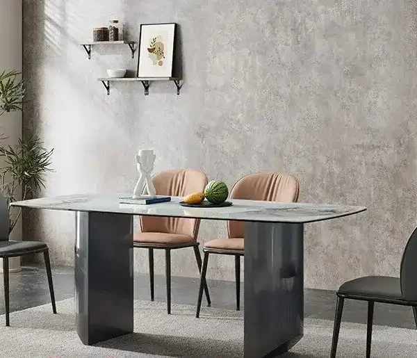 Luxury Stone Desktop Rectangular Rock Slab Dining Table Sintered Stone Table Rectangular Stainless Steel Dining Table