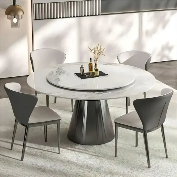 Italian Style Minimalist Rock Plate Dining Table Luxury Modern Simple Chair Set for Home Restaurant Turntable Light Living Room Black Stainless steel color