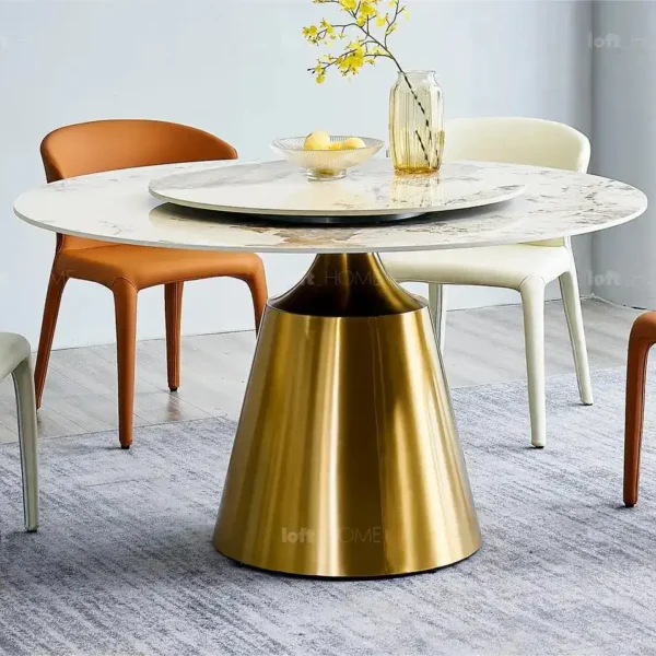 Italian Light Luxury High-End Modern Simple Marble Stainless Steel Round Dining Table Turntable Direct Factory Supply Bedroom gold color