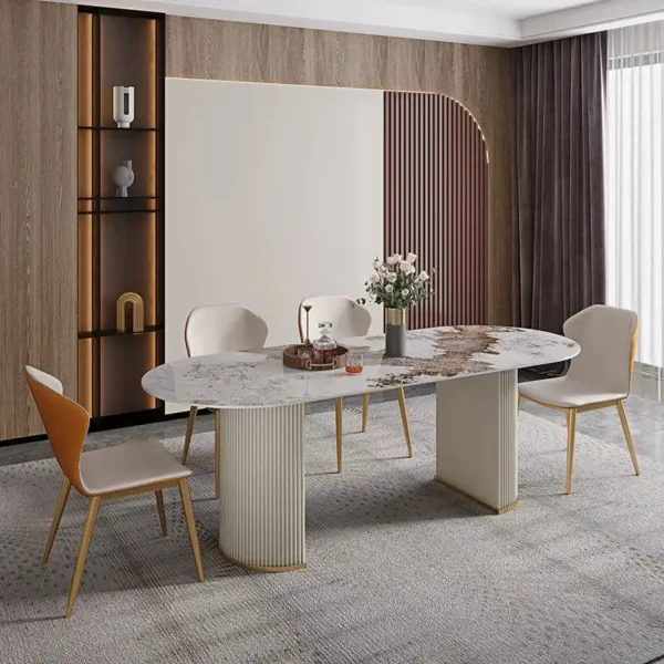 Italian Light Luxury Light Rock Plate Table Modern Simple Household High-end Small Apartment Oval Rectangular Table