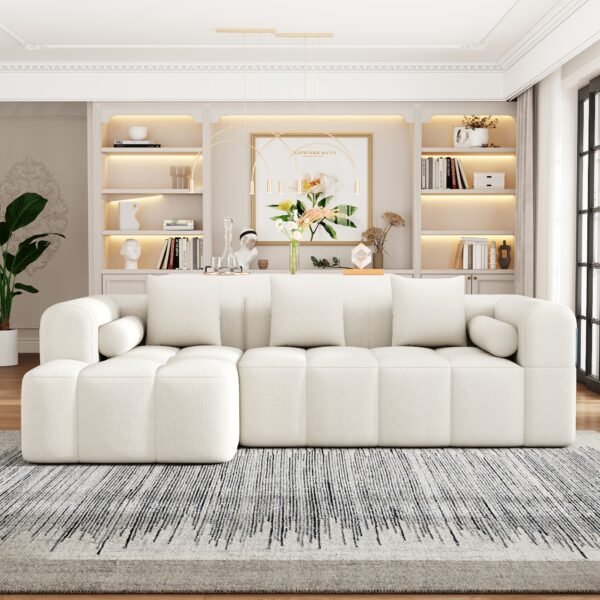 Chenille Fabric Modular Sectional Sofa with Deep Seating and Two Side Pockets - Beige