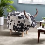 Black and White Cow-Shaped Ottoman with Whimsical Design - Modern Accent Stool - Image 9