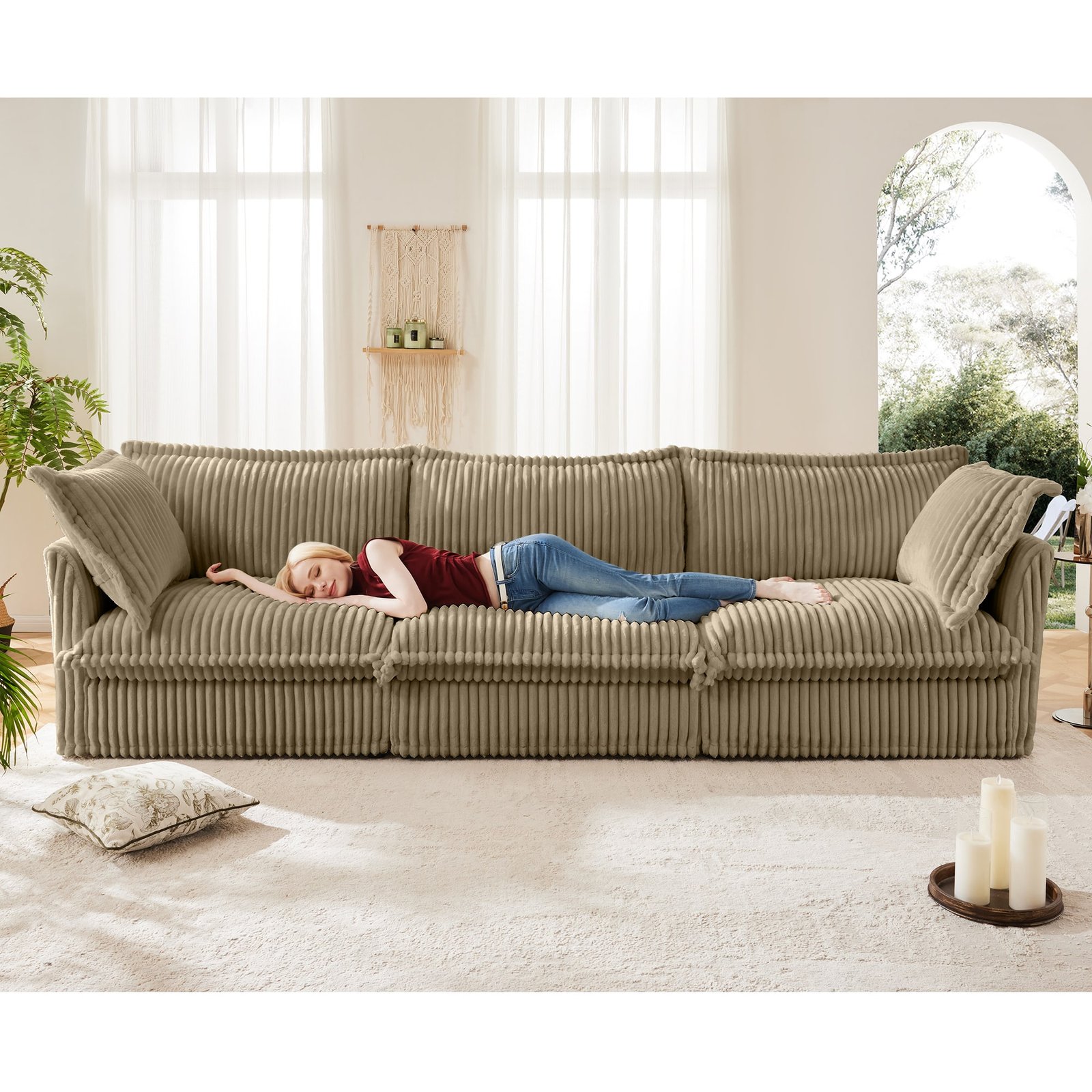Camel Corduroy Deep Seat Sofa – Ultimate Comfort & Stylish Design