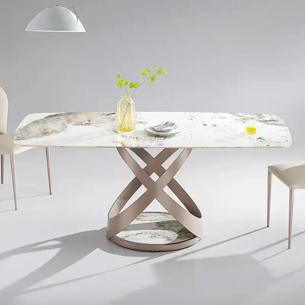 Italian Contemporary Dining Table Designs White Marble Large Rectangle Dining Table the Bottom Frame Is Made of Stainless Steel