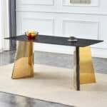 Black Marble-Patterned Rectangular Dining Table with Golden Stainless Steel Butterfly Legs - Image 3