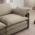 Corduroy Single Deep Seat Sofa with Retro Style - Cream - Image 11