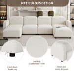 Teddy Velvet U-Shaped Modular Sofa with Ottoman - 6-Seater - Beige - Image 6