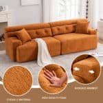 Chenille Fabric Reconfigurable Sectional Sofa with Wider Armrests and 2 Pillows - Amber Orange - Image 8