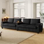 Corduroy Sofa Couch with USB Ports and Hidden Storage - 4-Seater - Black - Image 10