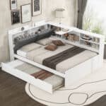 White Pine Storage Bed – Elegant & Space-Saving Full Size Platform Bed with Trundle & Storage