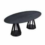MDF Oval Dining Table with Sturdy Pedestal Base - Black - Image 3