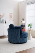 Blue Corduroy Barrel Chair - Comfortable 360° Swivel Accent Seat - Image 6