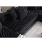 Striped Corduroy U-Shape Modular Sofa with Chaise Lounge - Black - Image 11