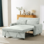 Corduroy Convertible Loveseat Sofa Bed with USB Ports - Light Grey-Green - Image 11