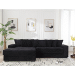 Corduroy L-Shaped Modular Sofa with Left Chaise Daybed and 8 Throw Pillows - Black - Image 6