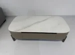 Crystal Stone Coffee Table and TV Stand Set with Two Drawers - Saddle Leather Surface - Image 3
