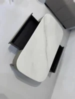 Crystal Stone Coffee Table and TV Stand Set with Two Drawers - Saddle Leather Surface - Image 5