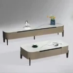 Crystal Stone Coffee Table and TV Stand Set with Two Drawers - Saddle Leather Surface