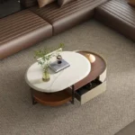 Glass and Stone Coffee Table with Stainless Steel Frame - Modern Elegance - Image 4