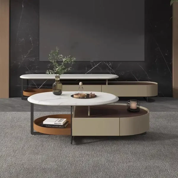 Luxury Living Room Furniture Glass Stone Coffee Table and TV Stand Modern Stainless Steel Coffee Table With Metal Frame