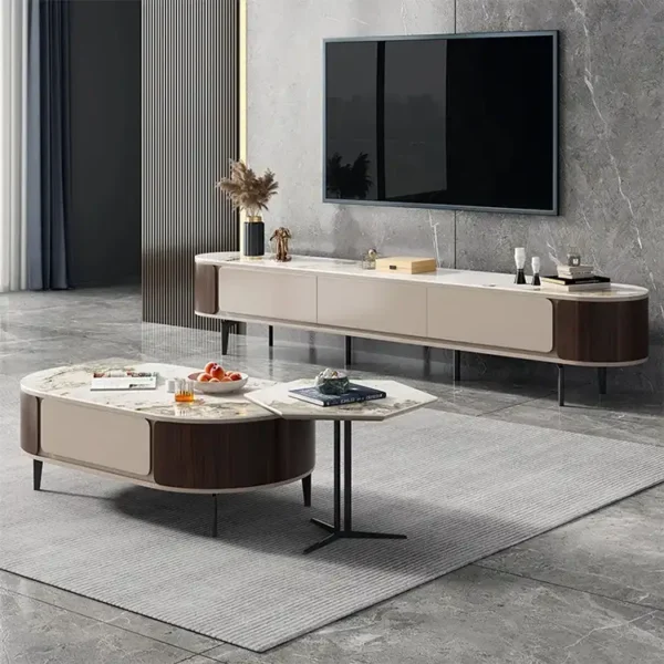 Italian Light Luxury Marble Round Coffee Table and Side Table Set Minimalist Style Coffee Tables