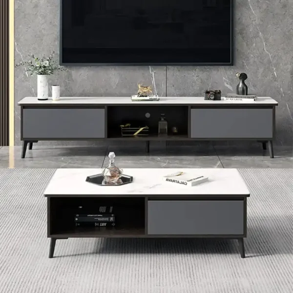 Light Luxury Wooden Living Room TV Cabinet Set Home Furniture Steel Legs TV Stands with Coffee Table