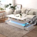 White MDF Foldable Coffee Table with Drawers and LED Light Strips - Three-Tier - Image 4