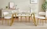 Glass Rectangular Dining Table with Sturdy Metal Legs - Gold - Image 3