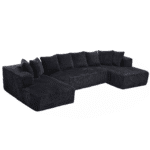 Striped Corduroy U-Shape Modular Sofa with Chaise Lounge - Black - Image 8