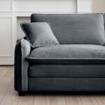Corduroy Footstool with Retro Design - Grey - Image 5