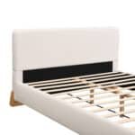 Upholstered Boucle Bed with Solid Wood Feet - White - Image 9