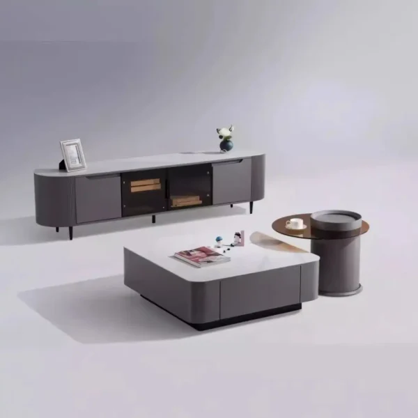 Luxury Modern Home TV Stand and Coffee Table Set Round Marble Nodric for Living Room Use