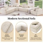 Boucle Fabric Modular U-Shaped Sofa with Versatile Configuration - 6-8 Seater - Cream - Image 8