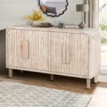 Natural Wood Vintage Curved Four-Door Storage Cabinet with Adjustable Shelves - Washed Finish - Image 3