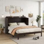 Pine Wood Murphy Bed with Rattan Decoration Panel - Espresso - Image 3