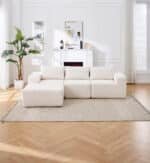 Polyester Fabric L-Shape Modular Sectional Sofa with Deep Seating - White - Image 7