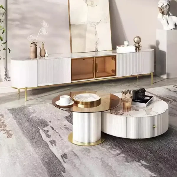 Light Luxury Simple Round Glass Coffee Table Small Apartment Living Room Home Modern Rock Plate Coffee Table