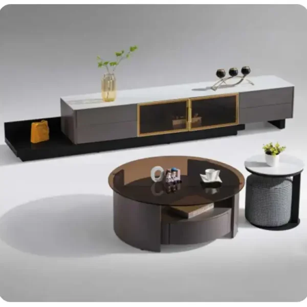 Round Rock Panel Coffee Table Three-piece Set of Light Luxury Modern Simple Small Living Room Home TV Cabinet