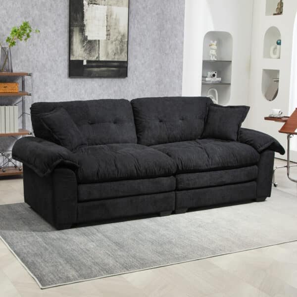 Chenille Loveseat with Memory Foam Cushions and 2 Throw Pillows - Black