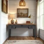 Poplar Wood Writing Desk with Drop-Down Keyboard Drawer - Black and Whiskey Finish - Image 4