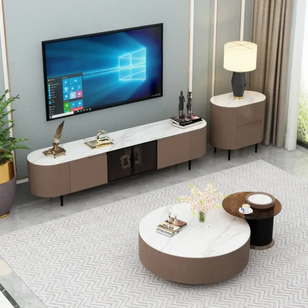 Luxury Coffee Table With TV Stand With Drawer Glossy Snow White Stone Table TV and Coffee Table Furniture Set for Living Room