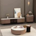 Glossy Stone Coffee Table with TV Stand and Built-in Drawer - Snow White - Image 2