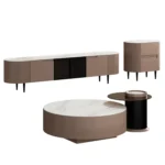 Glossy Stone Coffee Table with TV Stand and Built-in Drawer - Snow White - Image 4