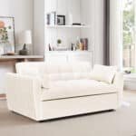 Velvet 3-in-1 Foldable Sofa Bed with Adjustable Back and Storage - Beige - Image 2