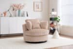 Beige Corduroy Swivel Chair - Comfortable 360° Modern Accent Seating - Image 3