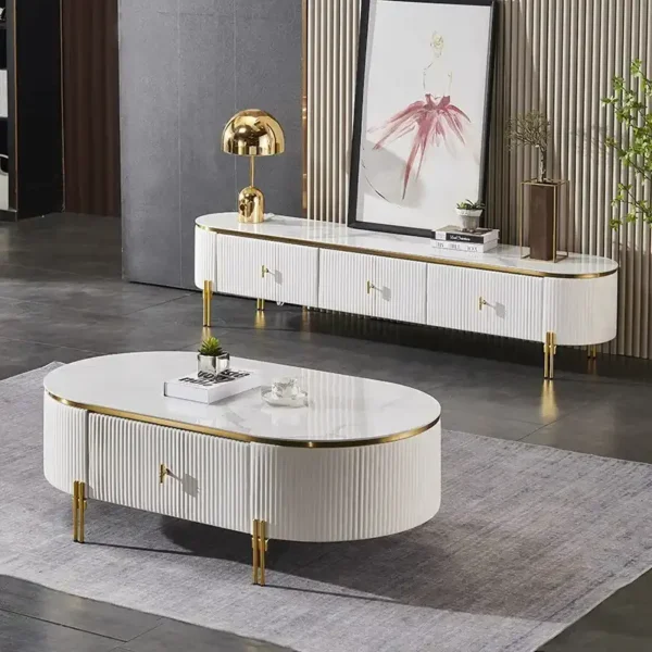 Italian Light Luxury Light Rock Panel TV Cabinet Living Room Coffee Table Storage TV Cabinet Drawer Storage Cabinet