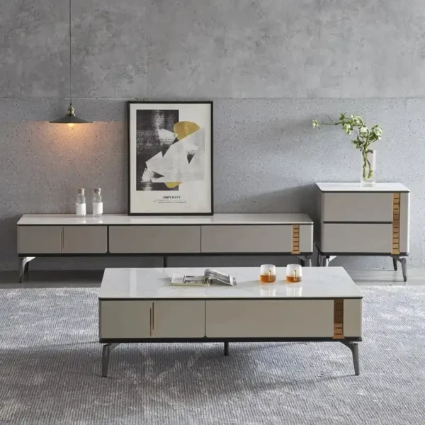 Modern Italian Coffee Table TV Cabinet Set Stainless Steel Living Room Coffee Table Furniture