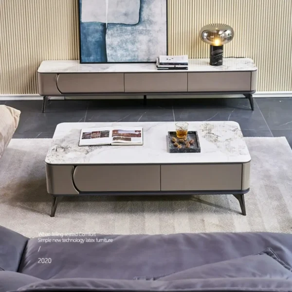 Luxurious Marble Metal Coffee Table Tv Stand Nordic Tv Cabinet Furniture Coffee Center Table and TV Stand