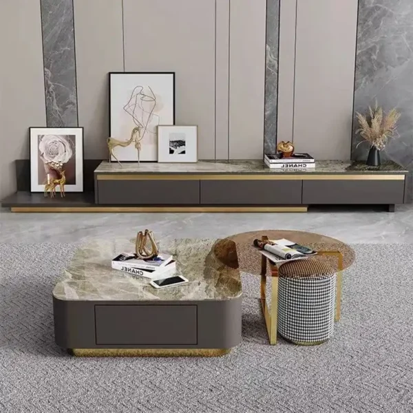 `Light Luxury Coffee Table Set Sintered Stone Tabletop Glass Square Living Room Storage Coffee Table